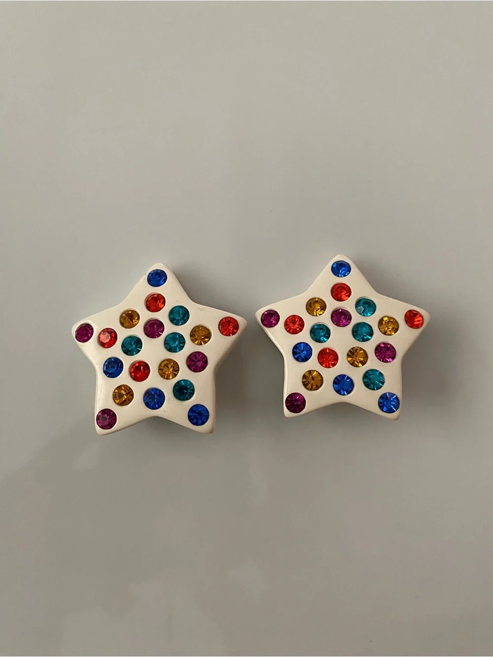 Vintage 1980s large star rhinestone clip-on statement earrings